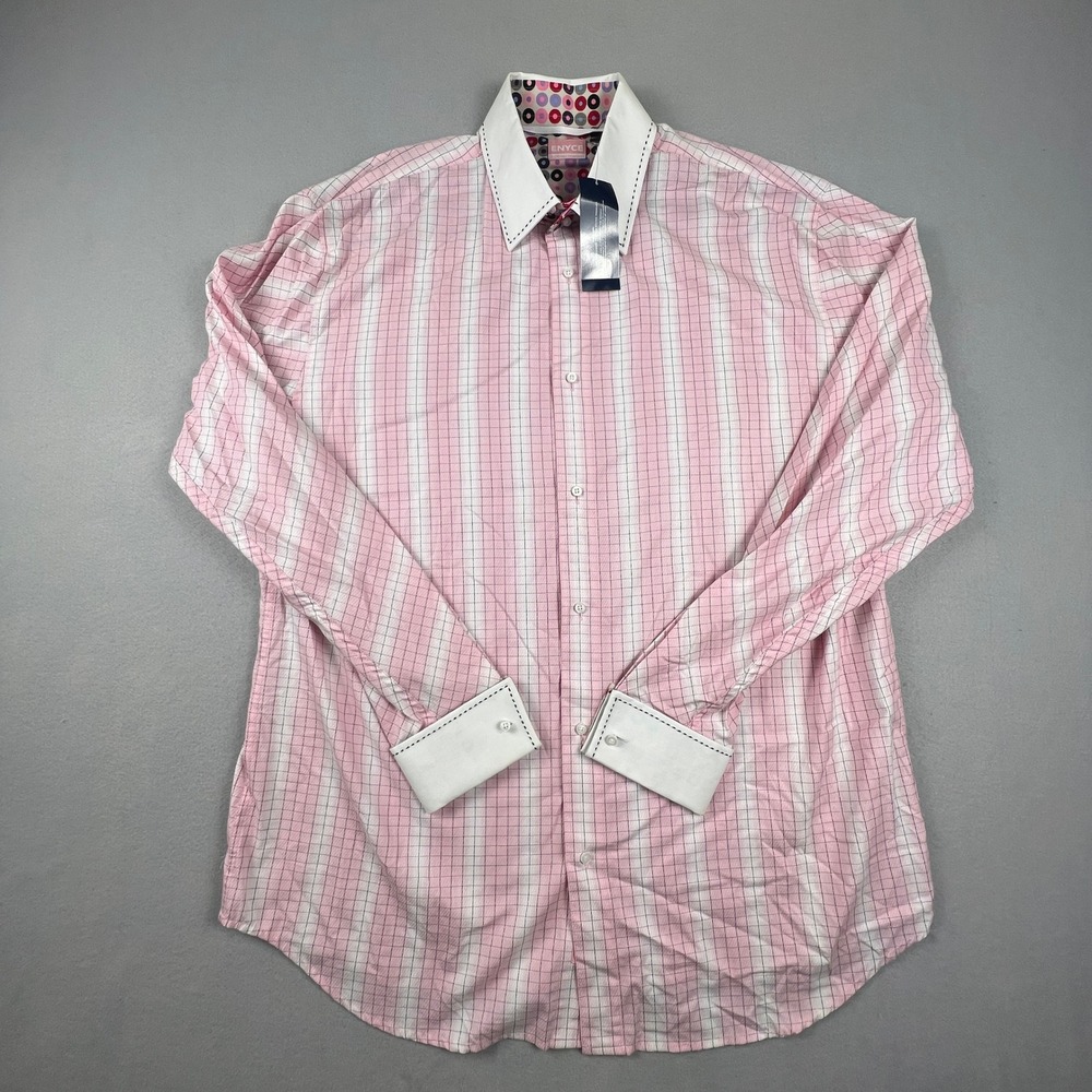 Enyce Button Down Shirt Mens XL Pink Plaid Woven French Cuff Contrast Y2K Urban